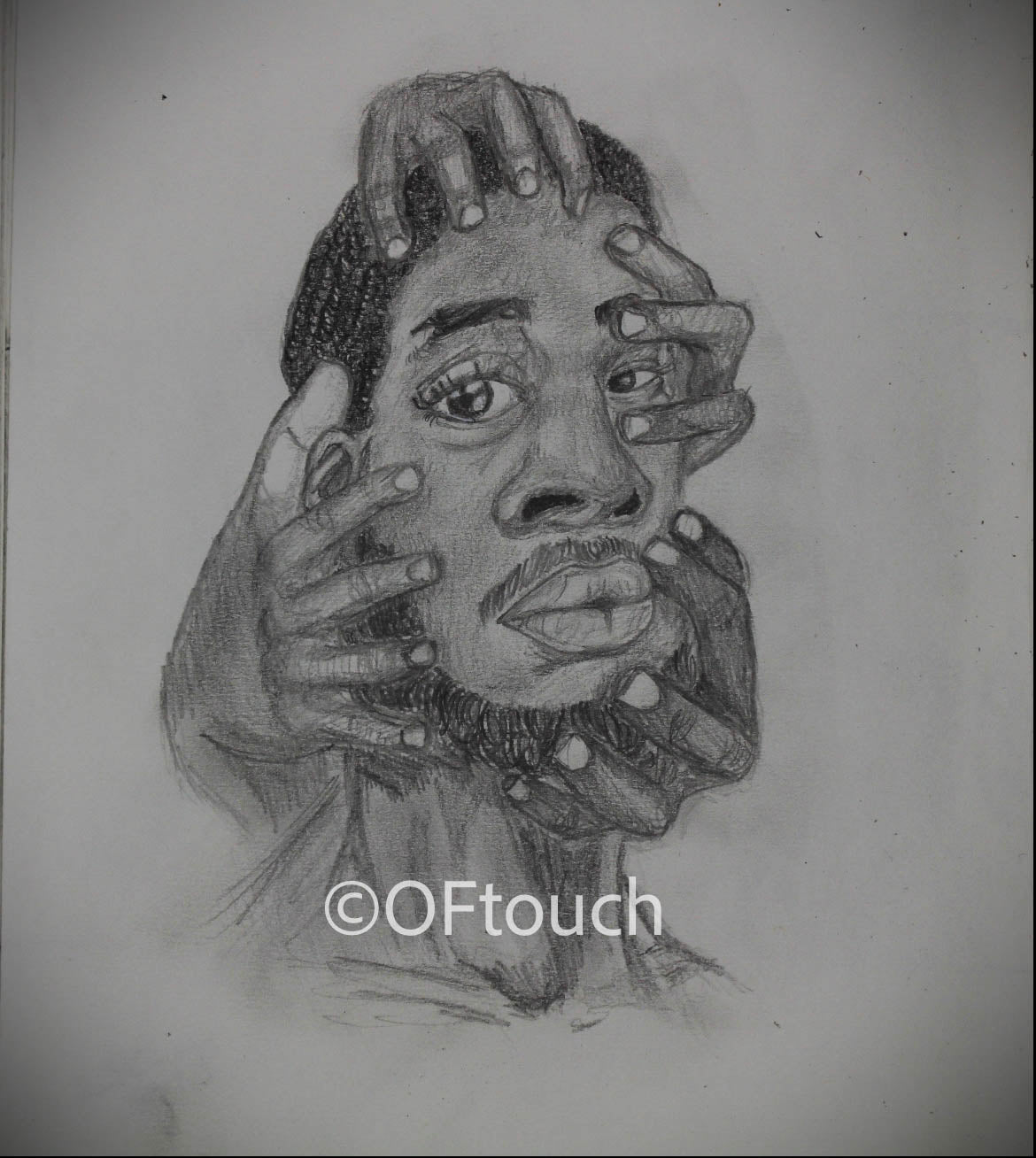 Let Me Be - this is a surreal image of a black man with hands placed around his face, the meaning behind this is the feeling of confinement, hence the title 'let me be'